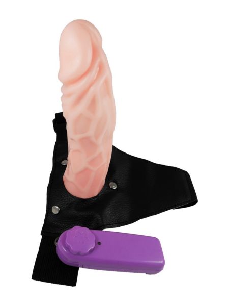 Sztuczny penis na szelkach strap-on wibrujący 16cm - 2